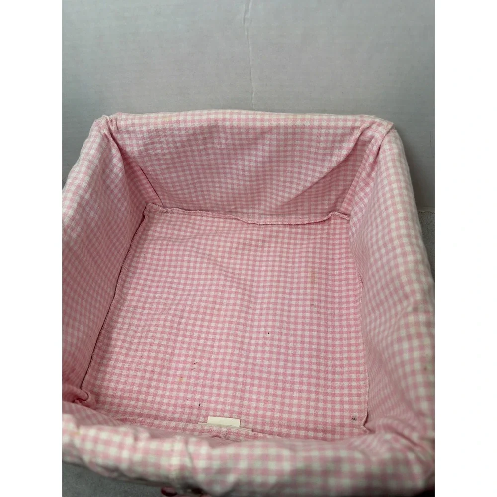 Pottery Barn Kids Wicker Storage Basket Pink Gingham Liner Nursery 11